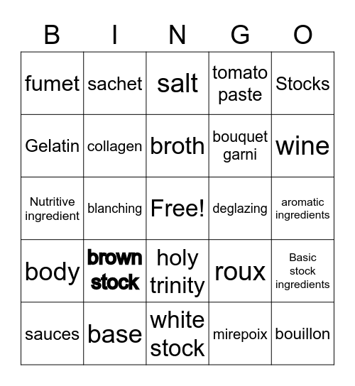 Stocks & Sauces Bingo Card