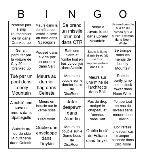 Ultimate Failathon 10 Bingo Card