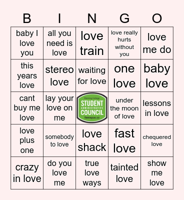 rock n roll bingo ALL ABOUT THE LOVE Bingo Card