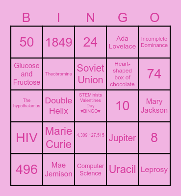 STEMinists Valentines Day BINGO Card