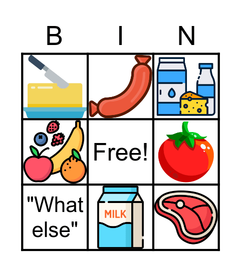 Food countable and uncountable Bingo Card