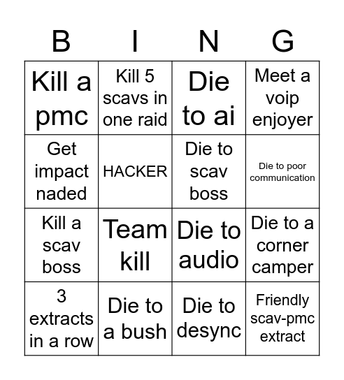 Tarkov Bingo Card