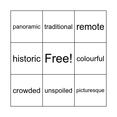 Adjectives to describe places Bingo Card