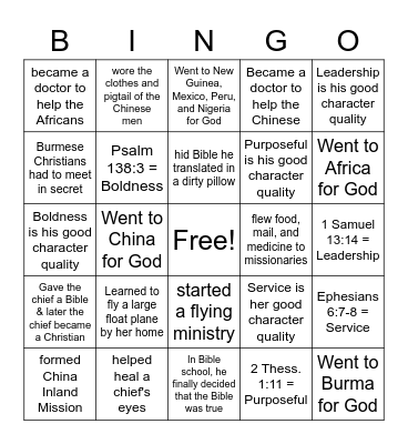 Followers of Christ Bingo Card