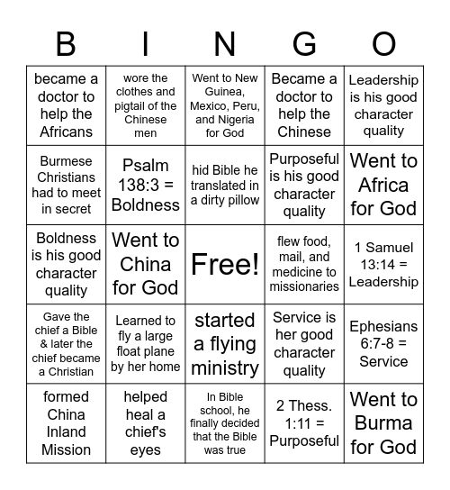 Followers of Christ Bingo Card