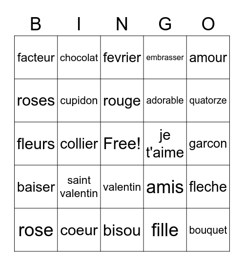 La saint valentin Bingo Card