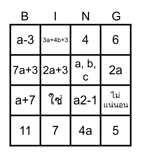 Bingo ใครรู้จักพหุนาม ยกมือขึ้น Bingo Card