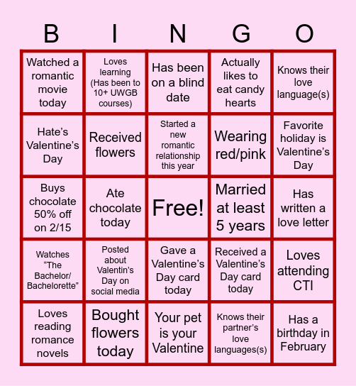 Valentine's Day BINGO Card