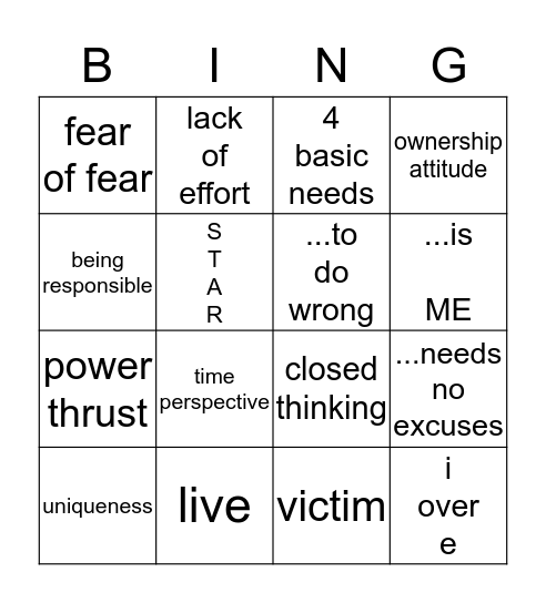 Thinking Errors Bingo Card