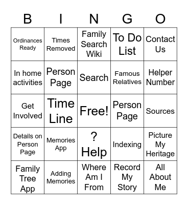 FamilySearch Discovery Bingo Card