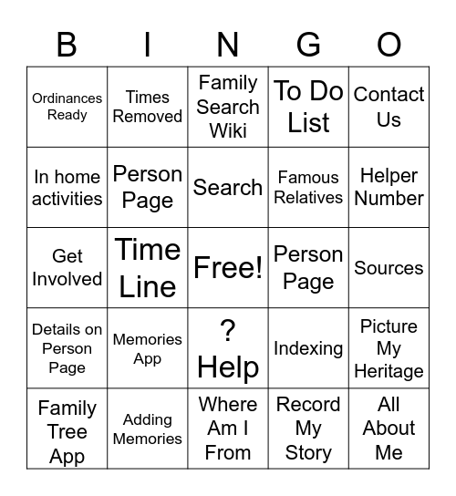 FamilySearch Discovery Bingo Card