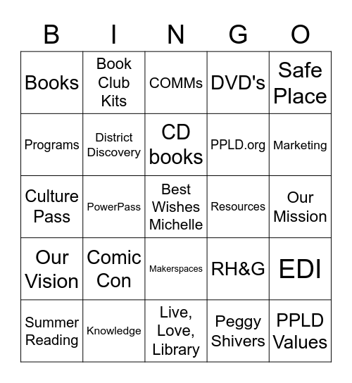 PPLD Bingo! Bingo Card