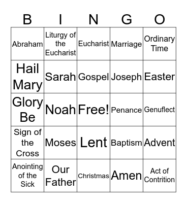 God's Gifts  Bingo Card