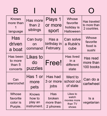 Icebreaker Bingo Card