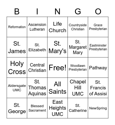 Churches Bingo Card