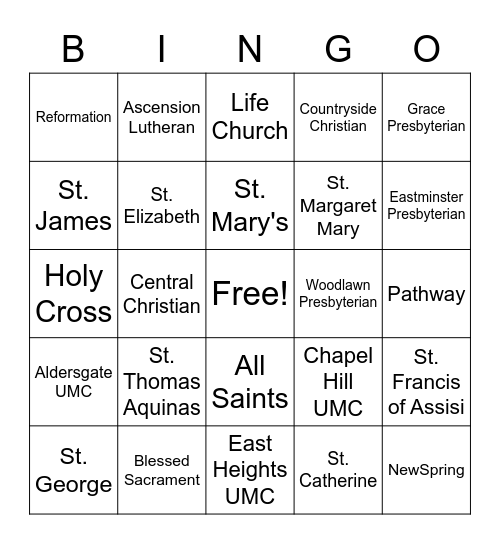 Churches Bingo Card