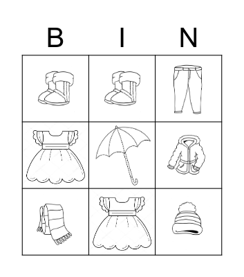 Winter Clothes Bingo Card