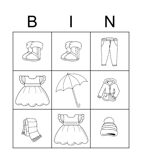 Winter Clothes Bingo Card