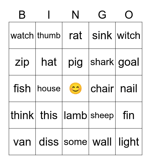 Initial Sound Bingo Card