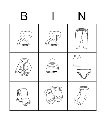 Winter Clothes Bingo Card