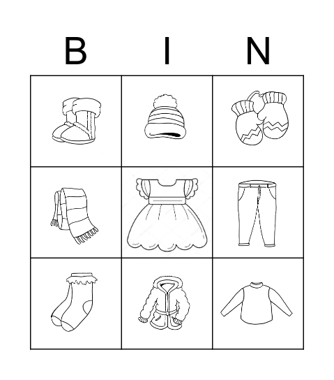 Winter Clothes Bingo Card