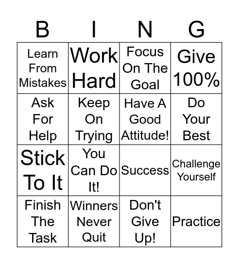 PERSEVERANCE Bingo Card