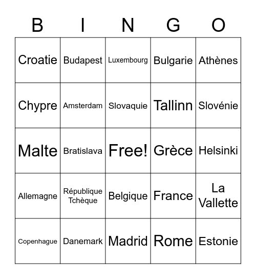 L'Union Européenne : Capitales Bingo Card