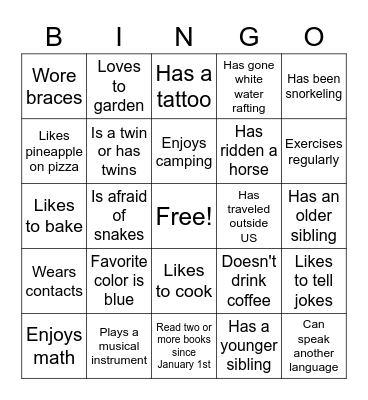 Getting to Know You Bingo Card