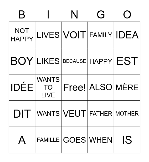 FRENCH Read Aloud Bingo Card