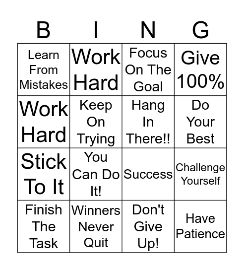 PERSEVERANCE Bingo Card