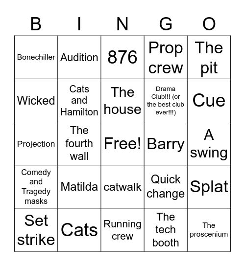 Theater Bingo Card