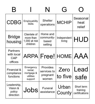 HSD Community Bingo Card