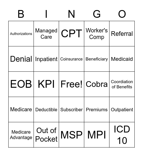 Patient Access Week Bingo Card