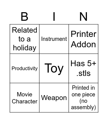 Thingiverse Bingo Card
