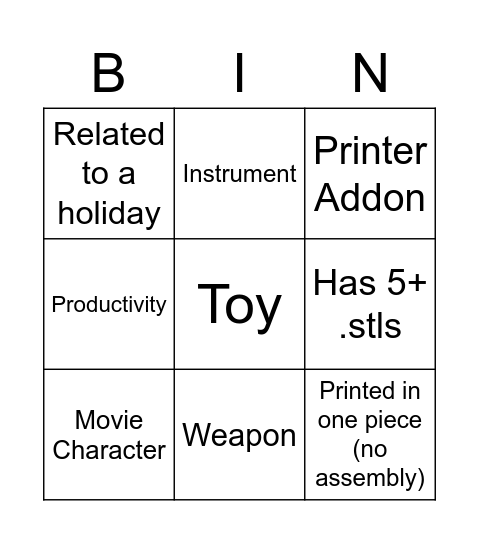 Thingiverse Bingo Card