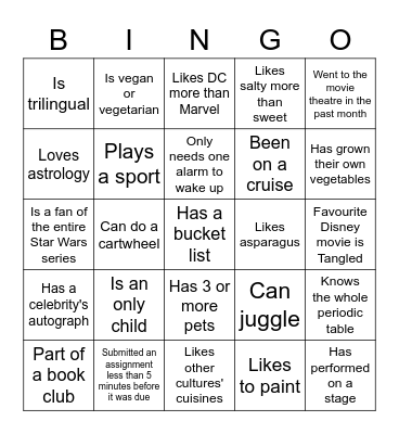 Mingle Bingo - Extra Card Bingo Card