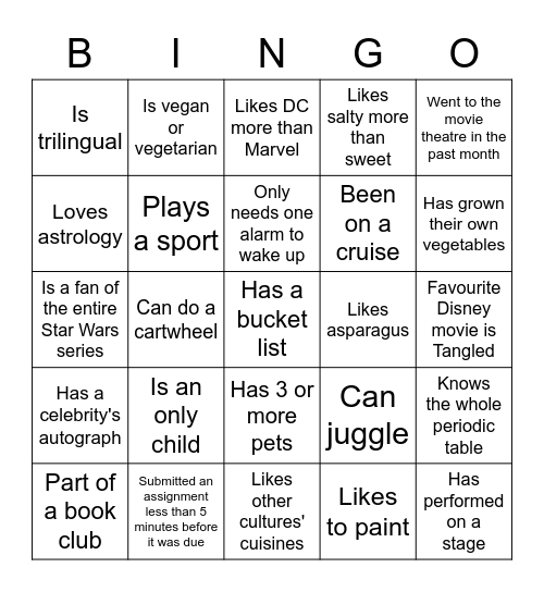 Mingle Bingo - Extra Card Bingo Card