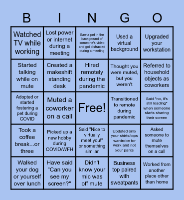 Remote Work Bingo Card