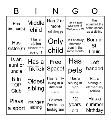 FAMILY BINGO Card