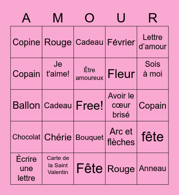 French Honor Valentines Bingo Card