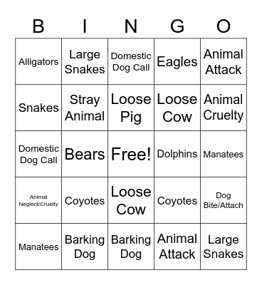 The Animals Bingo Card