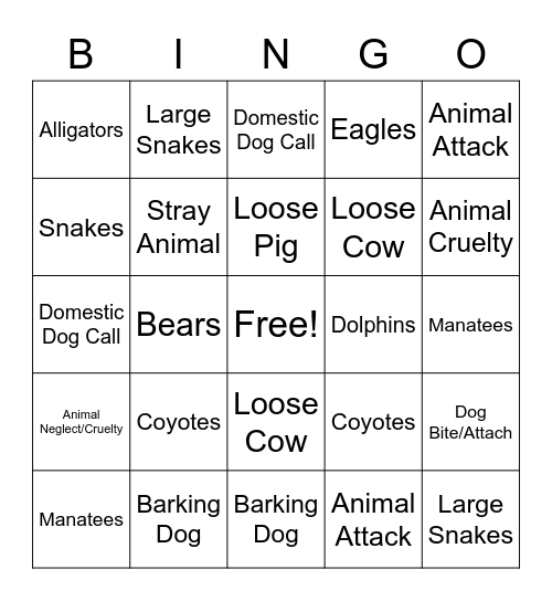 The Animals Bingo Card