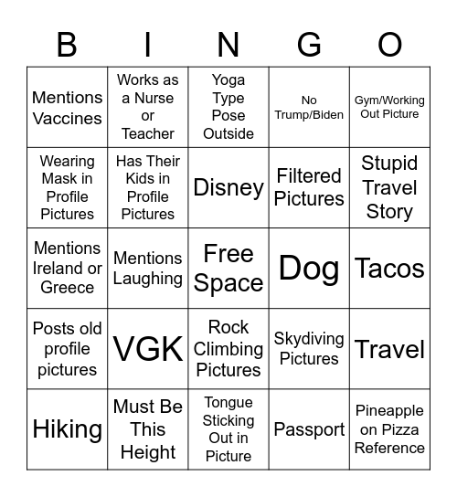 Las Vegas Dating Profile Bingo Card