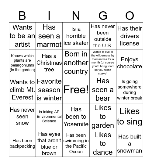Untitled Bingo Card