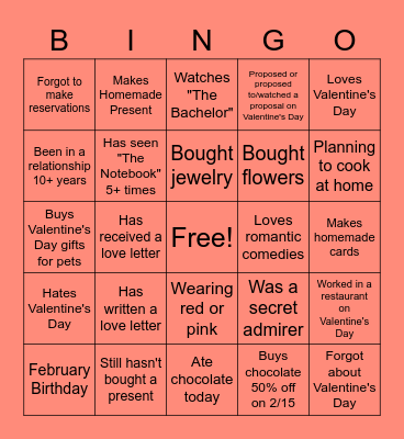 Valentine's Bingo Card