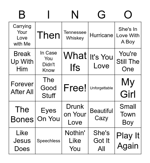 Country Love Songs Bingo Card