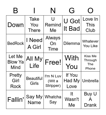 R&B Love Songs Bingo Card