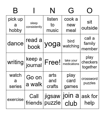 Remedies for SAD Bingo Card