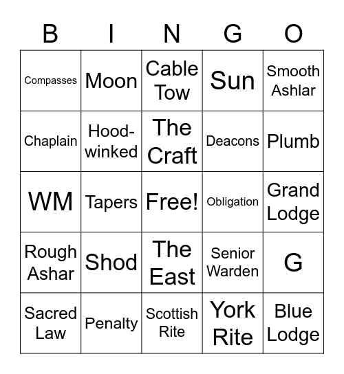 Masonic Bingo 2023 Bingo Card