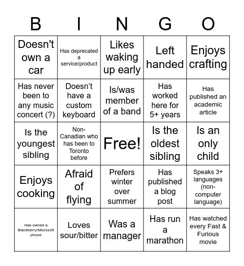 Untitled Bingo Card